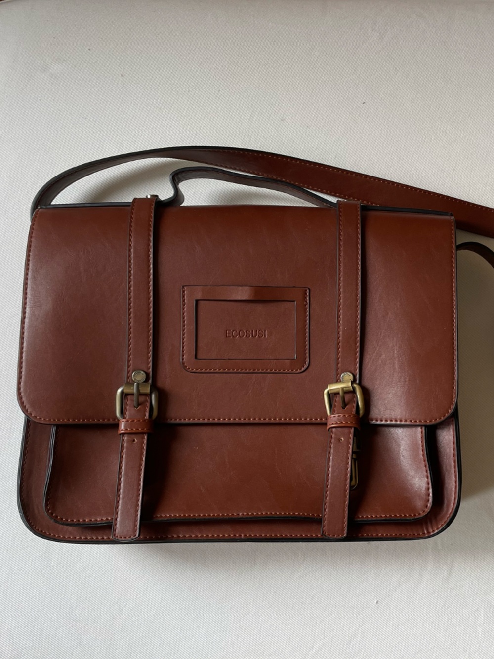 Ecosusi Chestnut Brown Leather Crossbody Satchel